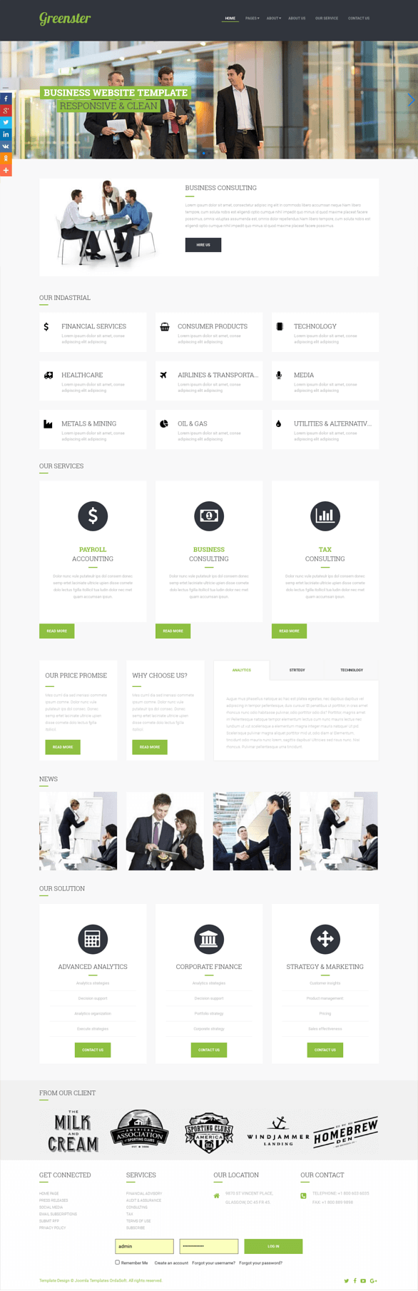 Greenster, Business Joomla template for create business website