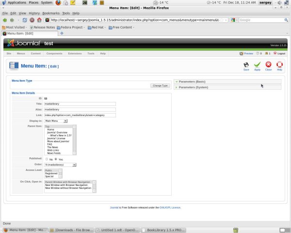 MediaLibrary -detailed settings for menu entry MediaLibrary -detailed settings for menu entry