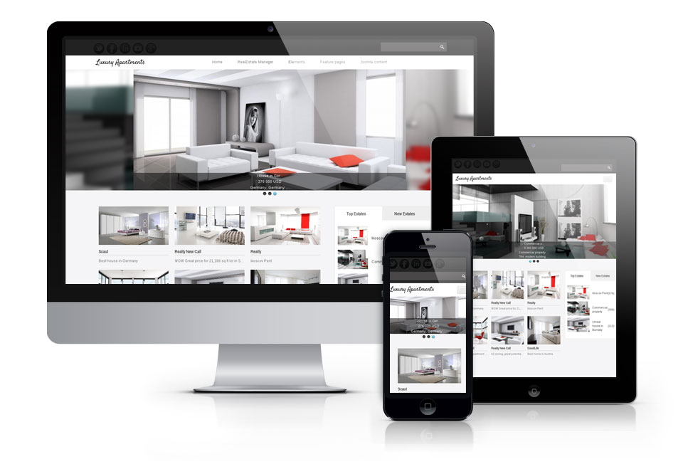 Luxury apartments is great choice for true connoisseur of beauty and chic. This Joomla 3.2 template will help to make your website really luxurious. Real Estate manager component PRO 3.0 provides powerful functionality and ample opportunities for creating the best real estate listing website.